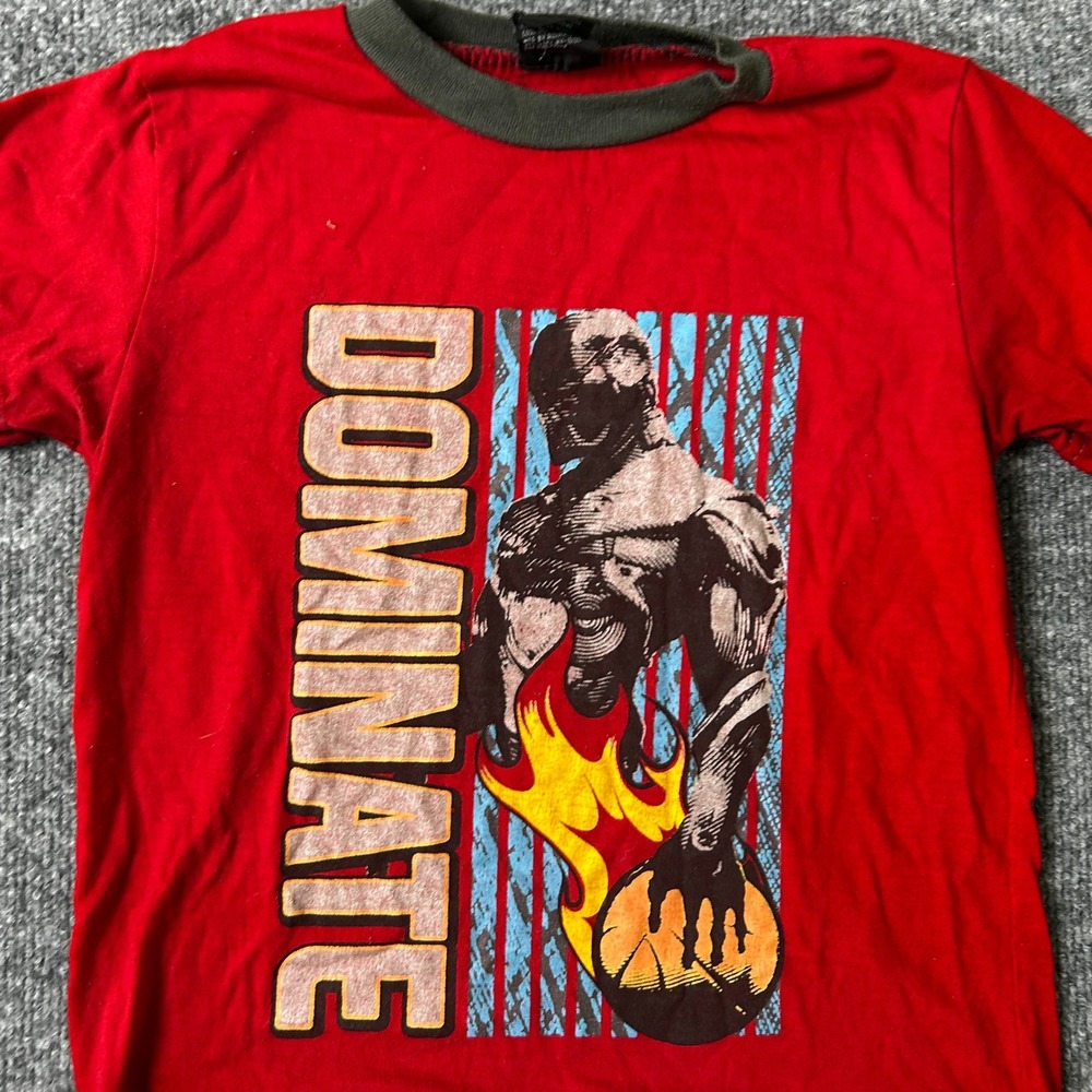 American Hero T-Shirt Boys Size 8/10 Red Dominate Basketball Warrior Graphic Tee